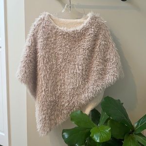 Cream, fuzzy, one size fits all, asymmetrical poncho